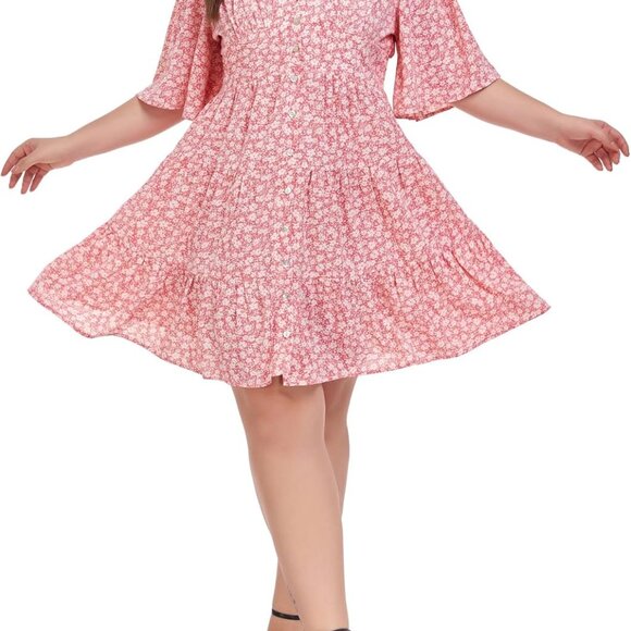 Tops - Plus Size Floral Button Down Dress Women Lightweight Chiffon Casual